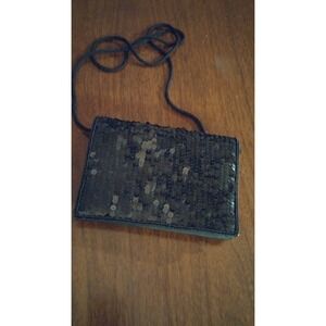 Vintage‎ Black sequin clutch purse with strap, Ann Taylor brand